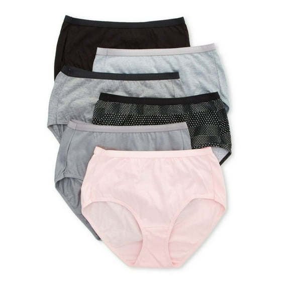Women's Hanes 40H6CC Cotton Brief Panty - 6 Pack (BlkConHtrBuGreSta 7)