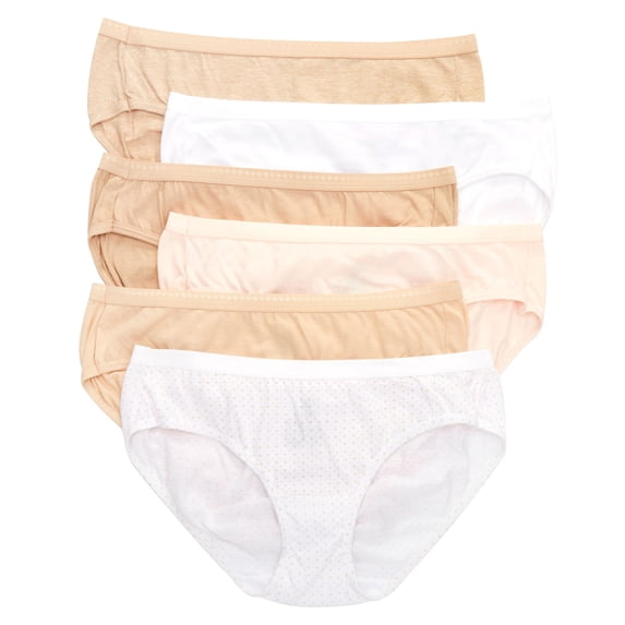 Women's Hanes 41H6CC Cotton Hipster Panty - 6 Pack (TauWhtNudBufHtrFlwr 5)