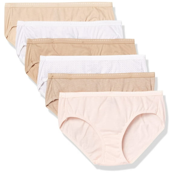 Women's Hanes 41H6CC Cotton Hipster Panty - 6 Pack (TauWhtNudBufHtrFlwr 7)