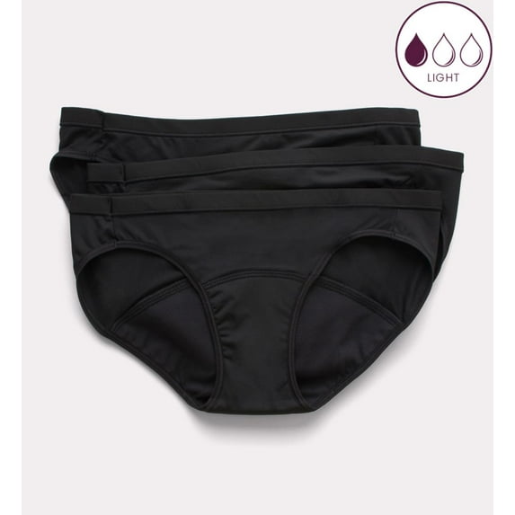 Women's Hanes 42FDL3 Comfort Period Light Bikini Period Panty - 3 Pack (BLK/BLK/BLK 7)