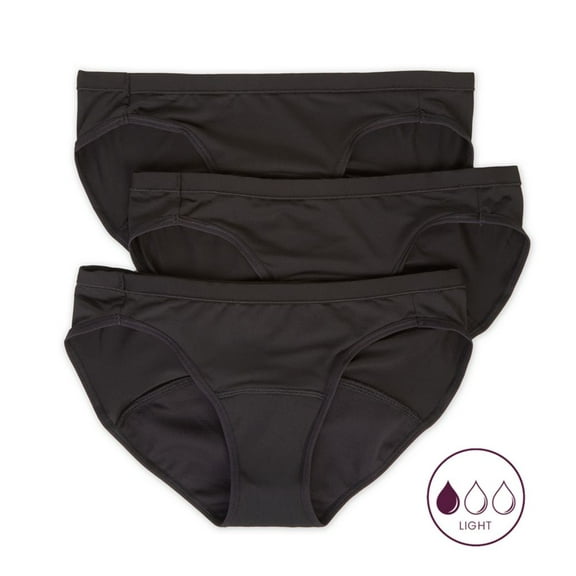 Women's Hanes 42FDL3 Comfort Period Light Bikini Period Panty - 3 Pack (BLK/BLK/BLK 8)
