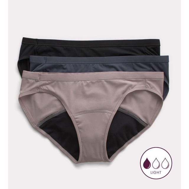 Women's Hanes 42FDL3 Comfort Period Light Bikini Period Panty - 3 Pack (WS/PCG/BLK 7)