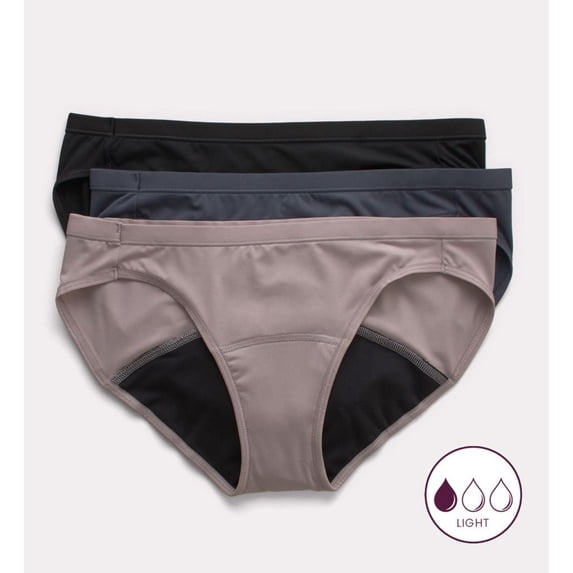 Women's Hanes 42FDL3 Comfort Period Light Bikini Period Panty - 3 Pack (WS/PCG/BLK 9)