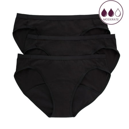 Women’s Hanes® Ultimate 3-Pack Comfort, Period. ™ Bikini Moderate Leak Period Underwear 42FDM3 Color: Black Pack Size: 6