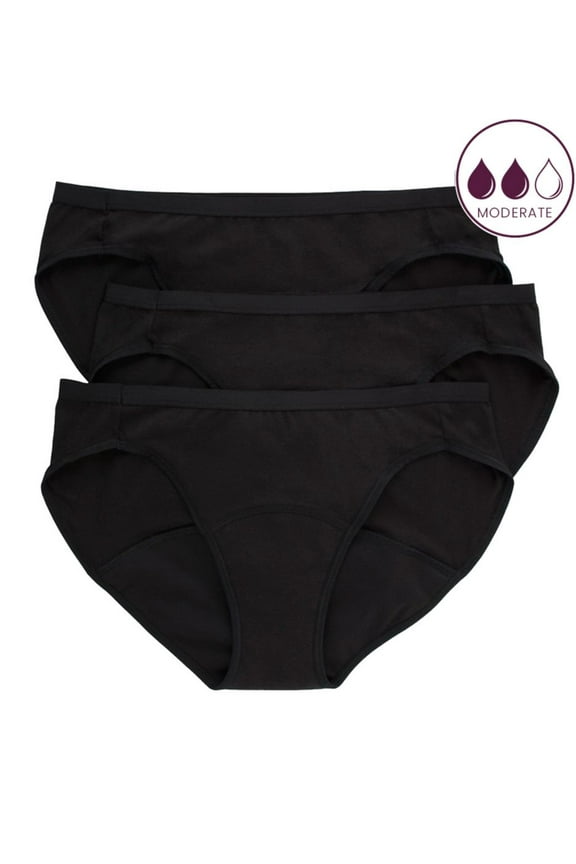 Women's Hanes 42FDM3 Comfort Period Moderate Bikini Panty (BLK/BLK/BLK 7)