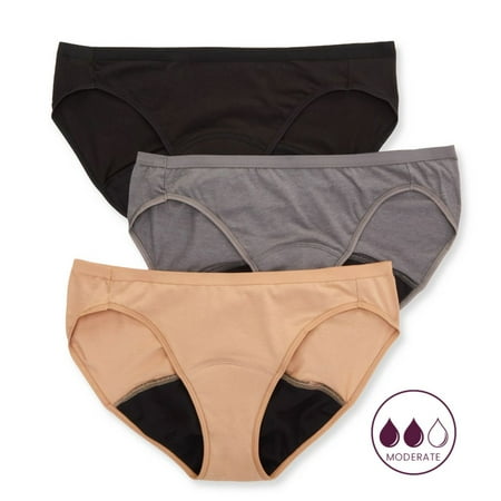 Women's Hanes 42FDM3 Comfort Period Moderate Bikini Panty (Pecan/Grey/Black 7)