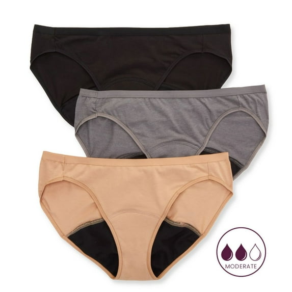 Women's Hanes 42FDM3 Comfort Period Moderate Bikini Panty (Pecan/Grey/Black 7)