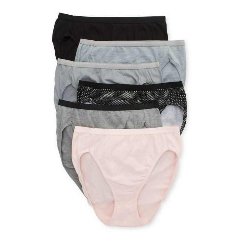 Women's Hanes 43H6CC Cotton Hi-Cut Panty - 6 Pack (BlkConHtrBuGreSta 7) 