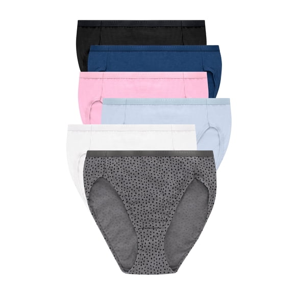 Hanes Ultimate Women's Breathable Hi-Cut Underwear, 6-Pack White/Navy H/Pink/Black/Lilac H/Blackblot 10
