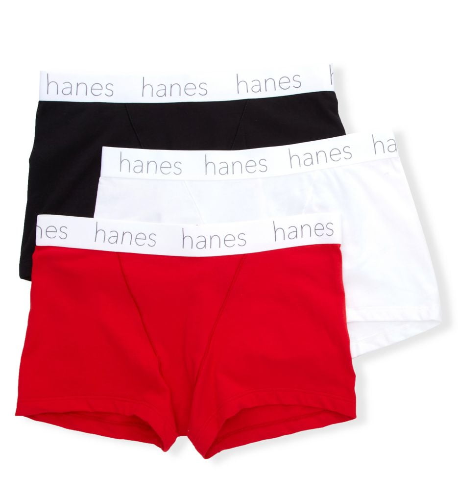 Women's Hanes 45UOBB Cotton Blend Boxer Brief Panty - 3 Pack  (Black/White/Shelton S)