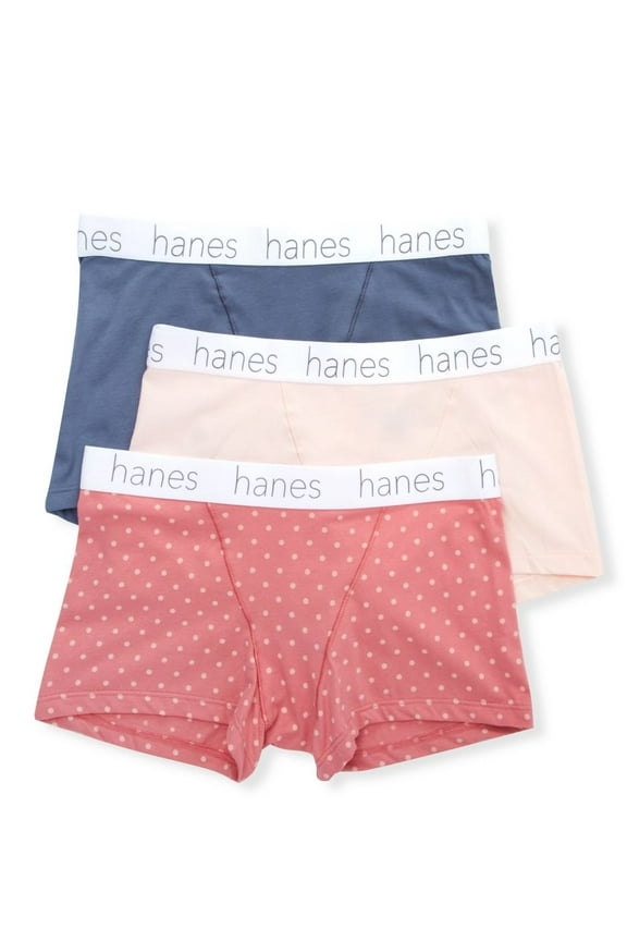 Women's Hanes 45UOBB Cotton Blend Boxer Brief Panty - 3 Pack (Blue/Buff/Pink 2X)