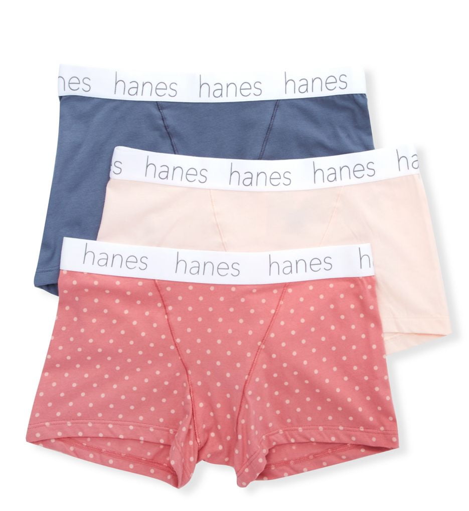 Women's Hanes 45UOBB Cotton Blend Boxer Brief Panty - 3 Pack  (Blue/Buff/Pink S)