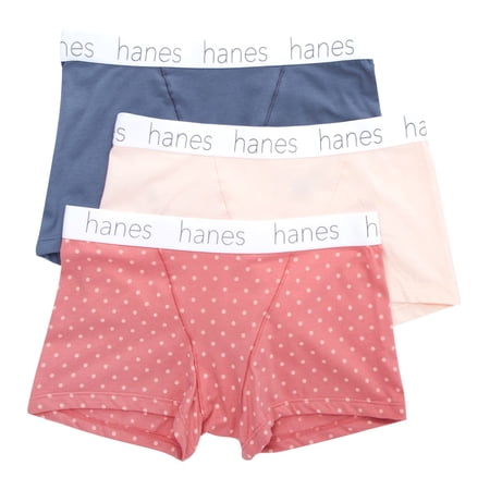 Women's Hanes 45UOBB Cotton Blend Boxer Brief Panty - 3 Pack (Blue/Buff/Pink S)