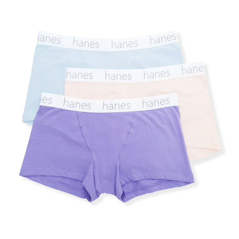 Women's Hanes 45UOBB Cotton Blend Boxer Brief Panty - 3 Pack  (Lilac/Buff/Lavender M)