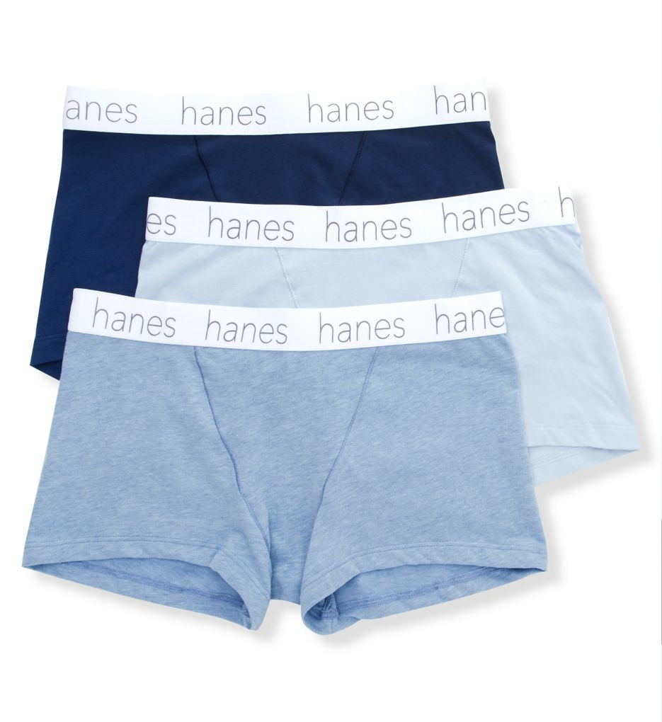 Women's Hanes 45UOBB Cotton Blend Boxer Brief Panty - 3 Pack  (Navy/White/Print L) 