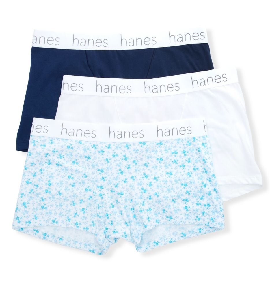 Women's Hanes 45UOBB Cotton Blend Boxer Brief Panty - 3 Pack  (Navy/White/Print L)