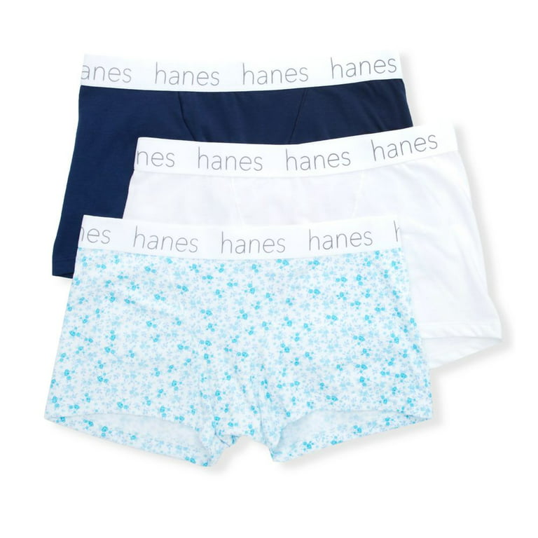 Women's Hanes 45UOBB Cotton Blend Boxer Brief Panty - 3 Pack (Navy/White/ Print XL) 