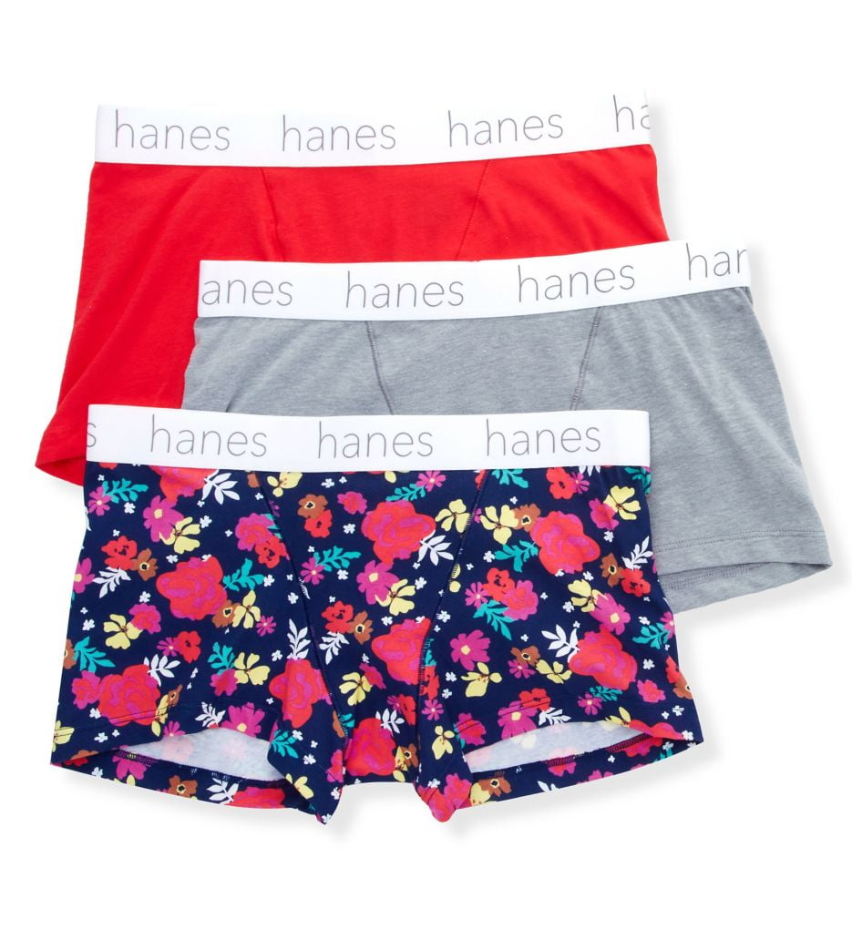 Women's Hanes 45UOBB Cotton Blend Boxer Brief Panty - 3 Pack (Red Stone M)