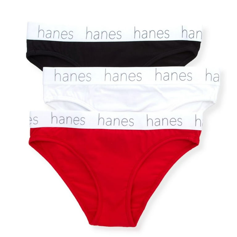Women's Hanes 45UOBK Cotton Blend Bikini Panty - 3 Pack (Black/White/Shelton  S) 