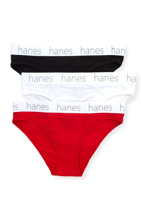 Women's Hanes 45UOBK Cotton Blend Bikini Panty - 3 Pack (Black/White/Shelton S)