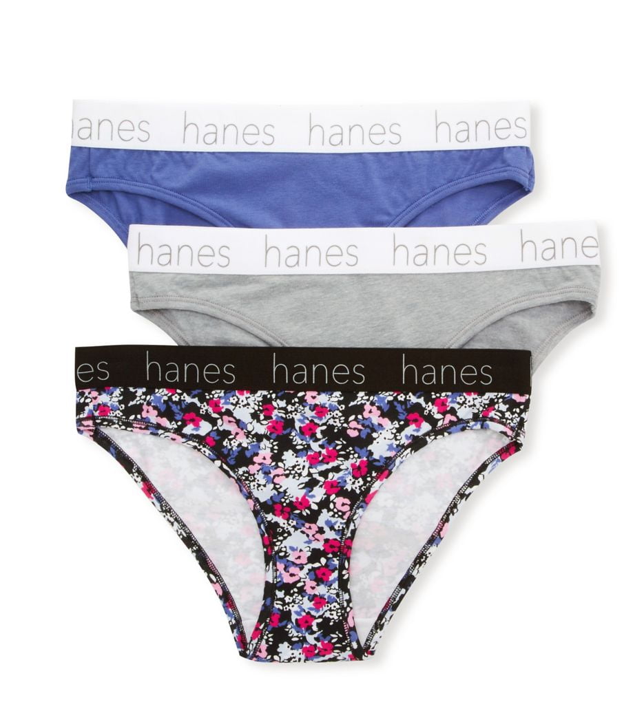 Women's Hanes 45UOBK Cotton Blend Bikini Panty - 3 Pack  (Black/White/Shelton S) 