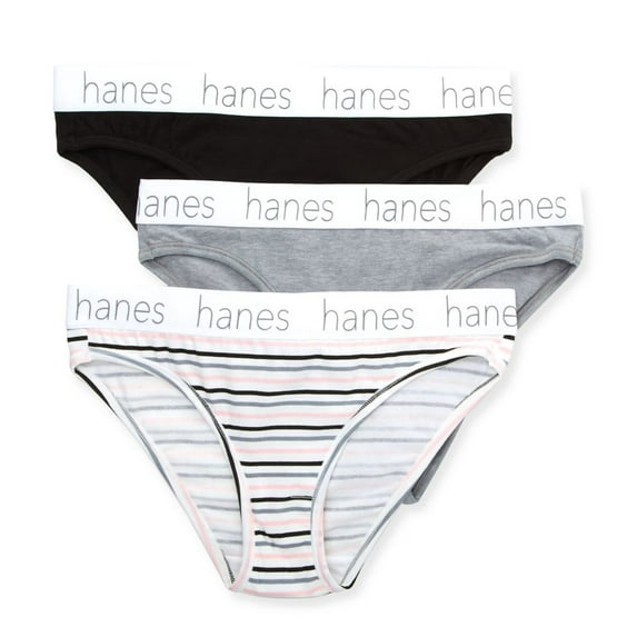 Women's Hanes 45UOBK Cotton Blend Bikini Panty - 3 Pack (Heather/Stripe/Black 2X)