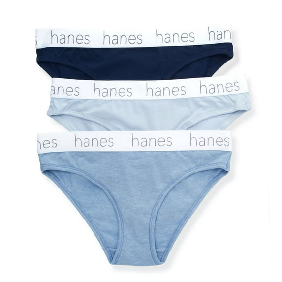 Women's Hanes 45UOBK Cotton Blend Bikini Panty - 3 Pack (Navy/Lilac/Demin Blue S)