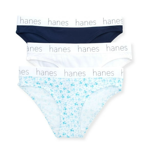 Women's Hanes 45UOBK Cotton Blend Bikini Panty - 3 Pack (Navy/White/Print L)