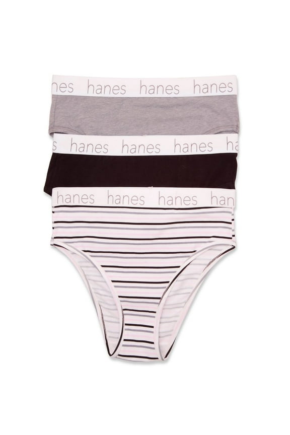 Women's Hanes 45UOHL Originals Stretch Hi-Leg Panty - 3 Pack (Concrete/BlackStripe M)