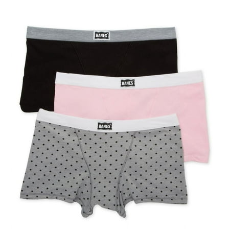Women's Hanes 45VOBB Original Stretch Vintage Boxer Brief - 3 Pack (Pink/Black/Pattern 2X)