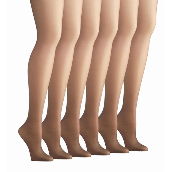 Women's Hanes C60717 Silk Reflections Control Top Sandalfoot Tights 6PK (Barely Black A/B)