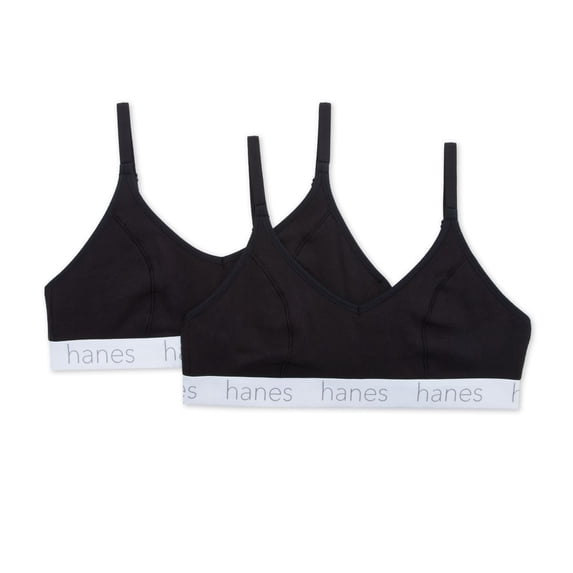 Women's Hanes DHO101 Triangle Bralette - 2 pack (Black/Black L)