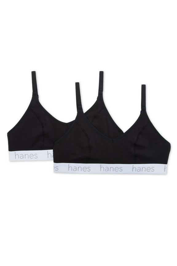Women's Hanes DHO101 Triangle Bralette - 2 pack (Black/Black L)