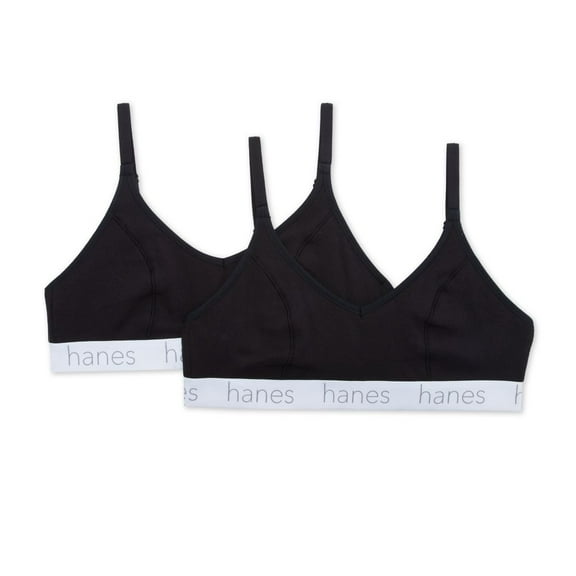 Women's Hanes DHO101 Triangle Bralette - 2 pack (Black/Black S)