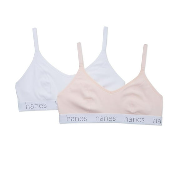 Women's Hanes DHO101 Triangle Bralette - 2 pack (White/Light Buff M)