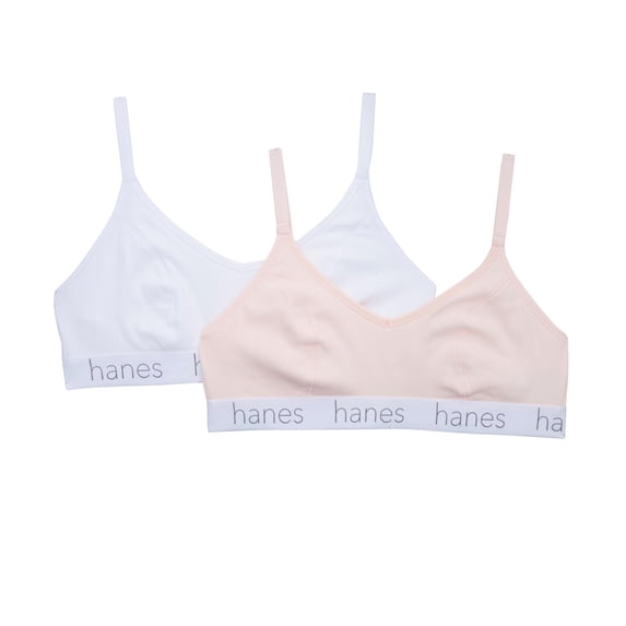 Women's Hanes DHO101 Triangle Bralette - 2 pack (White/Light Buff XL)