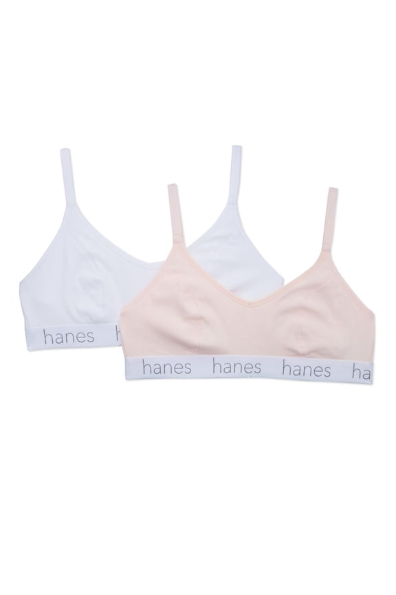 Women's Hanes DHO101 Triangle Bralette - 2 pack (White/Light Buff XL)