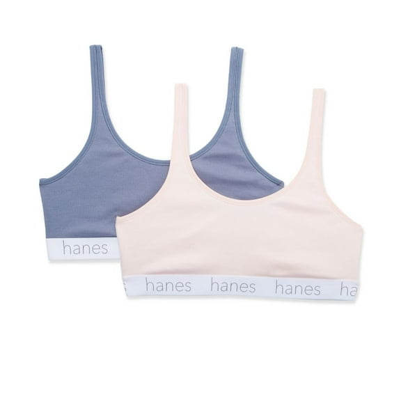 Women's Hanes DHO102 Scoop Stretch Cotton Blend Bralette - 2 pack (Banyan Blue/ Lt Buff S)
