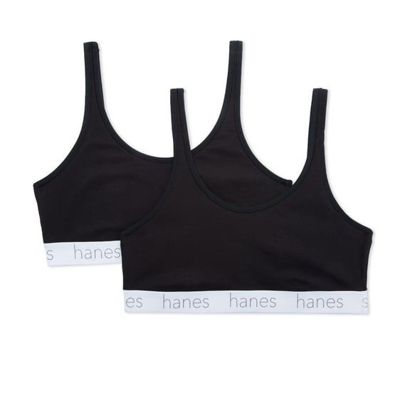 Women's Hanes DHO102 Scoop Stretch Cotton Blend Bralette - 2 pack (Black/Black XL)