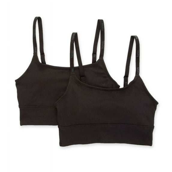 Women's Hanes DHO104 Stretch Long Line Pullover Bralette - 2 Pack (Black/Black M)
