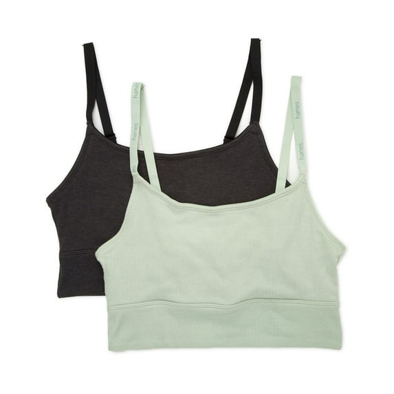 Women's Hanes DHO104 Stretch Long Line Pullover Bralette - 2 Pack (Celadon/ Moonlight M)
