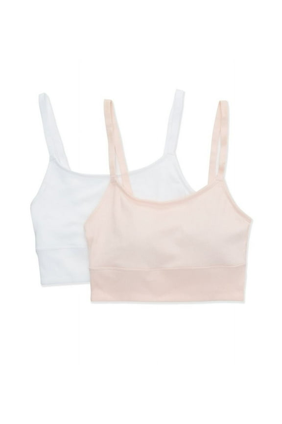 Women's Hanes DHO104 Stretch Long Line Pullover Bralette - 2 Pack (Light Buff/White 2X)