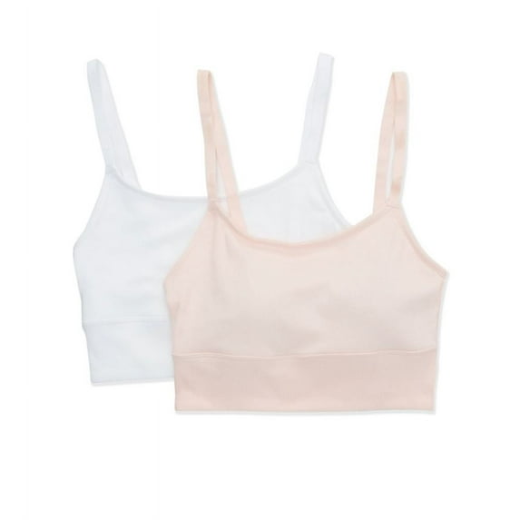 Women's Hanes DHO104 Stretch Long Line Pullover Bralette - 2 Pack (Light Buff/White S)
