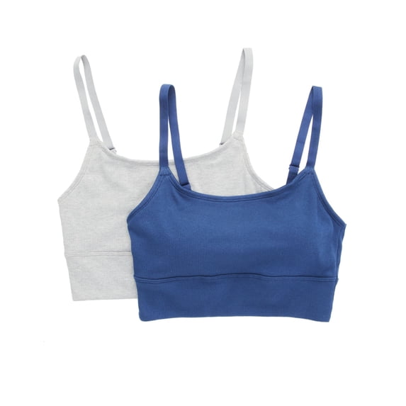 Women's Hanes DHO104 Stretch Long Line Pullover Bralette - 2 Pack (Navy Eclipse/Concrete 2X)