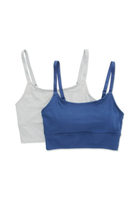 Women's Hanes DHO104 Stretch Long Line Pullover Bralette - 2 Pack (Navy Eclipse/Concrete 2X)