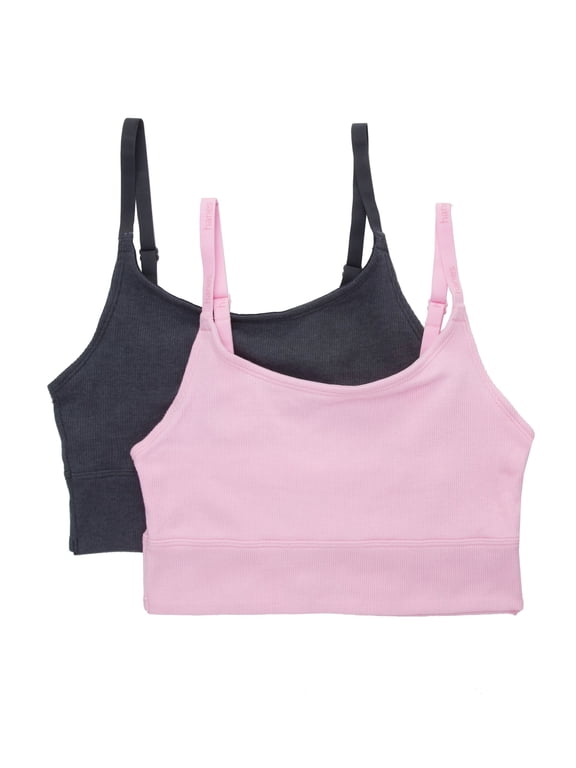 Women's Hanes DHO104 Stretch Long Line Pullover Bralette - 2 Pack (Whimsy Pink/Moonlight M)