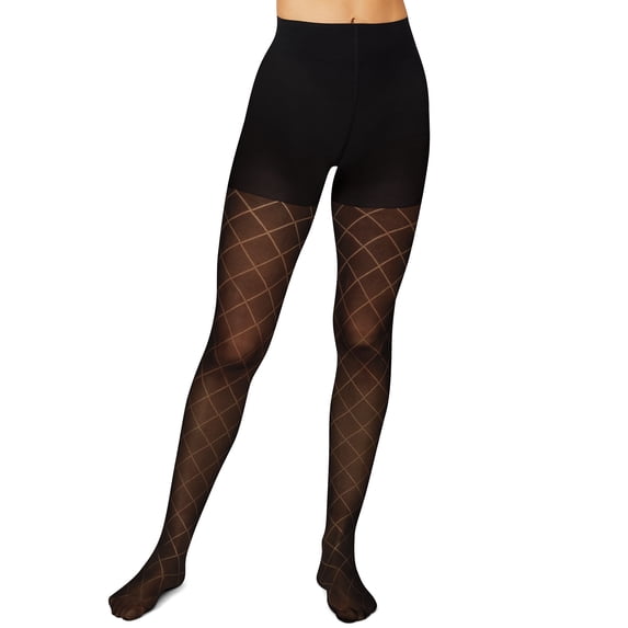 Women's Hanes® Diamond Outline Control Top Tights HG0017 Color: Black Size: SMALL