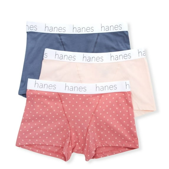 Women's Hanes 45UOBB Cotton Blend Boxer Brief Panty - 3 Pack (Blue/Buff/Pink M)
