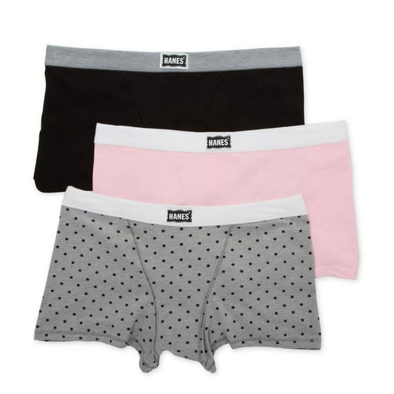 Hanes Women's Original Stretch Vintage Boxer Brief - 3 Pack, 45VOBB, Pink/Black/Pattern, M