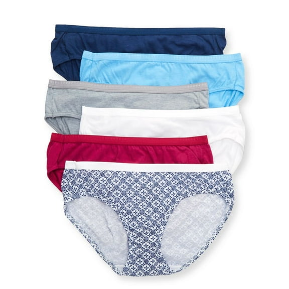 Women's Hanes 41H6CC Cotton Hipster Panty - 6 Pack (BluWhtHtrBerNvyBoho 6)